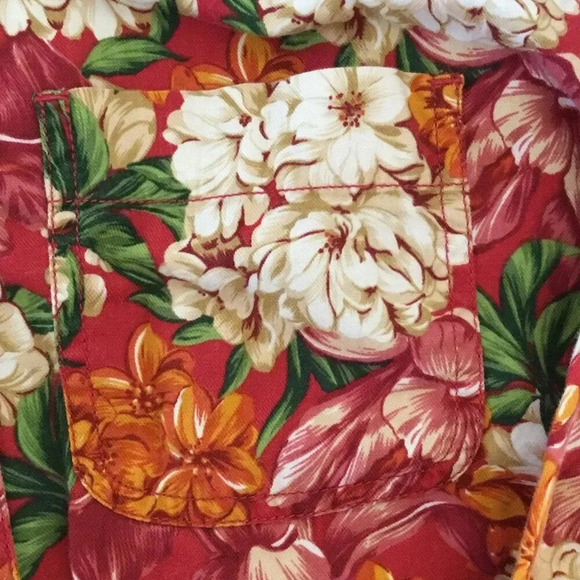 Vintage Liz Claiborne Lizwear Red Floral Button-Up Shirt 100 % Cotton Red  Sz L - Picture 5 of 9